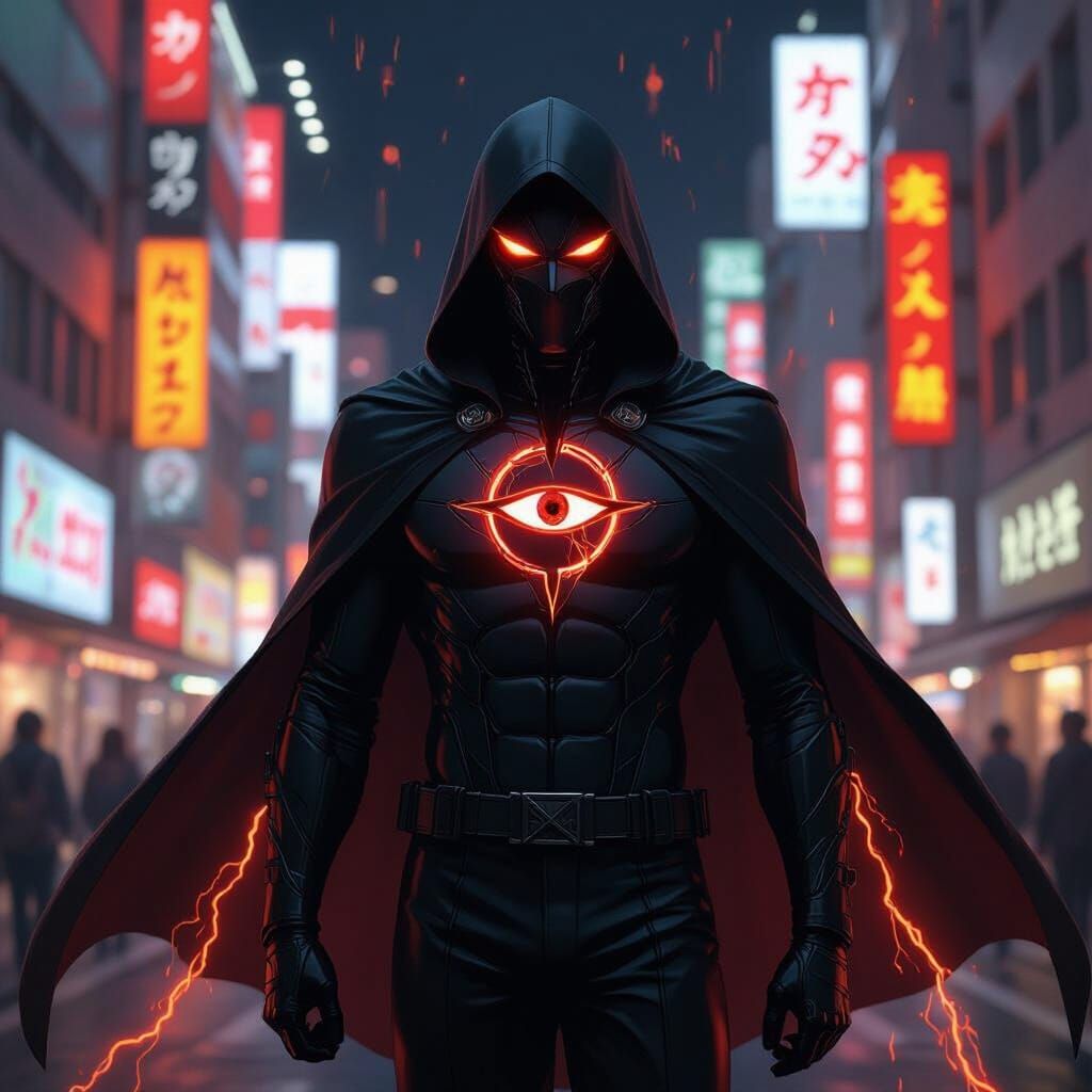 Cyberpunk Vigilante in Neon Tokyo Streets