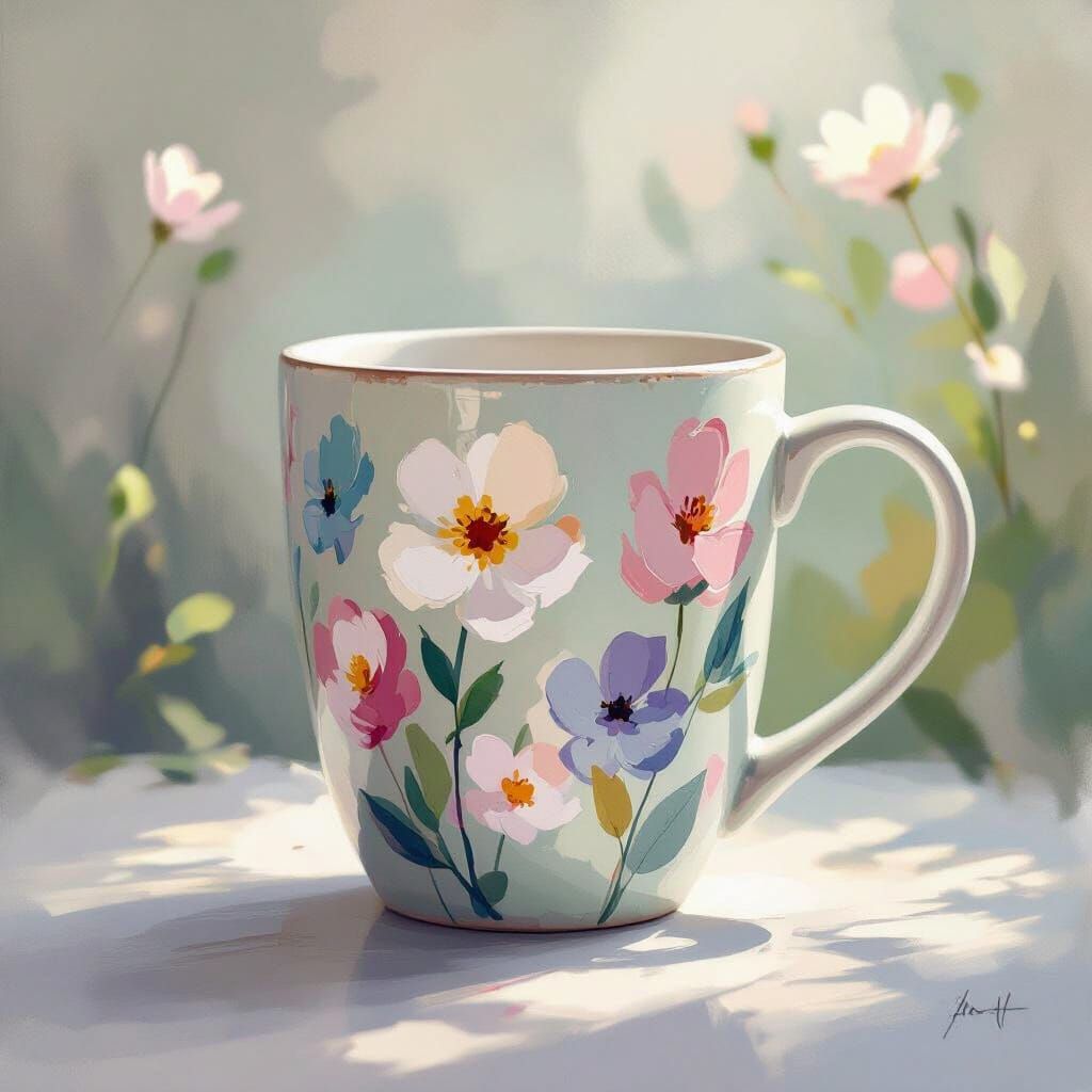 Mug with Floral Brushstrokes in Monet Impressionist Style