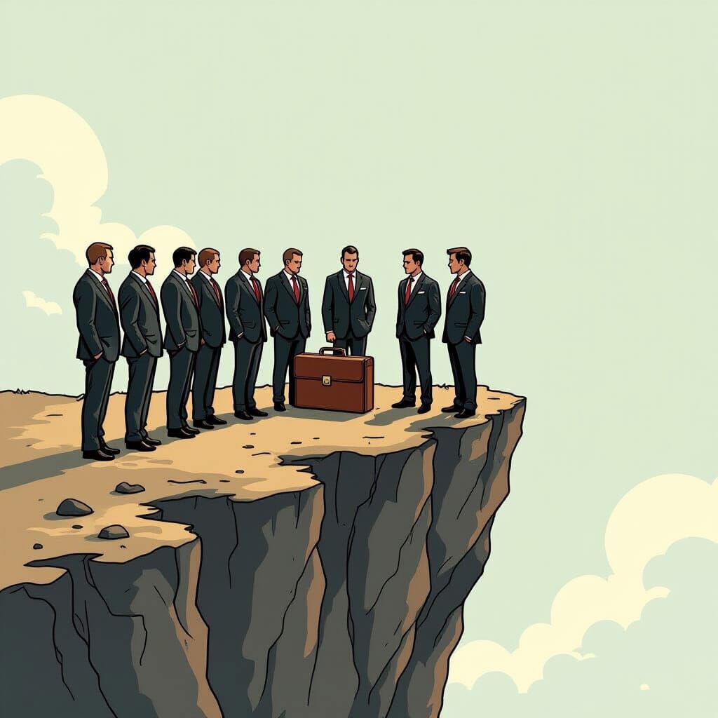 Miniature Businessmen on a Cliff Edge, Comic Art