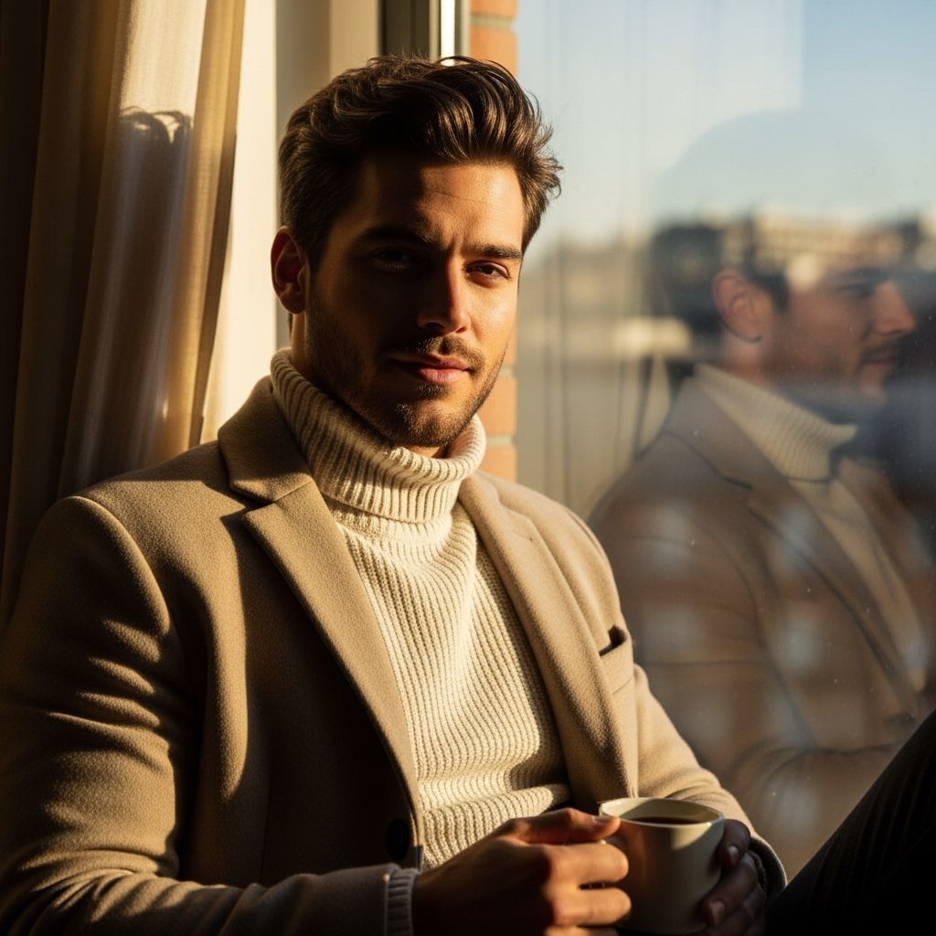 Man with Coffee in Golden Hour Sunlight