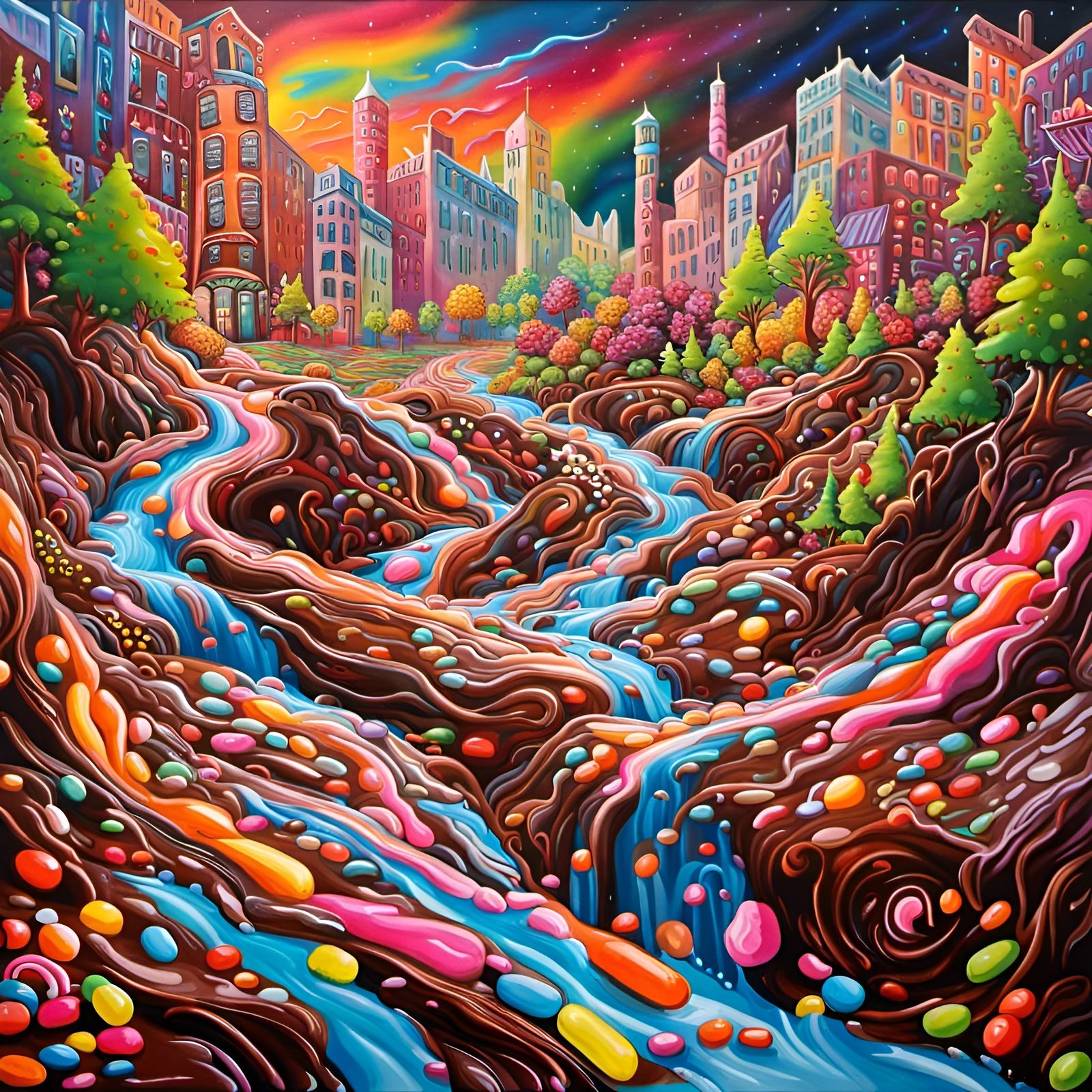 Candy Valley Chocolate River in Graffiti Art Style