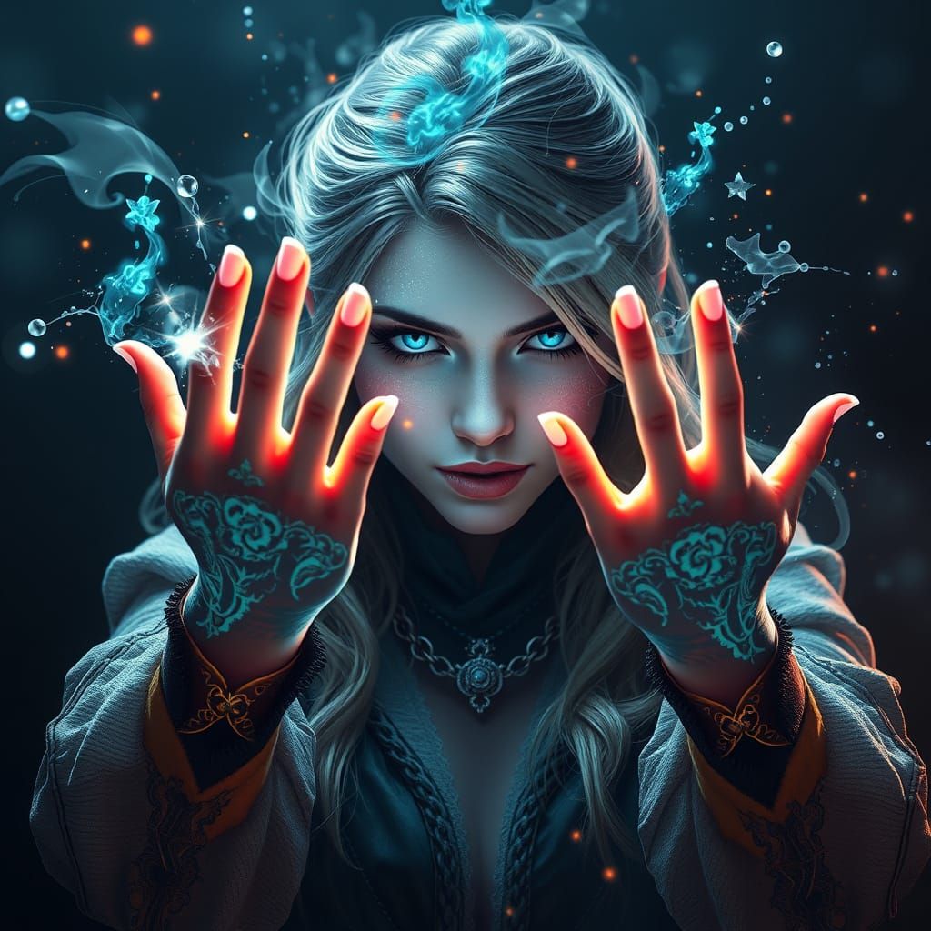 Woman Conjuring Magic with Glowing Hands