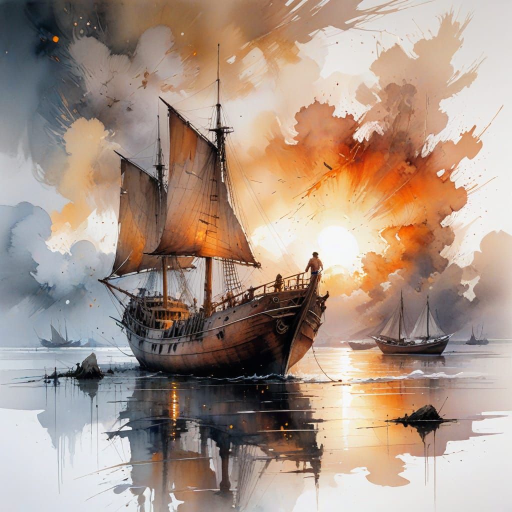 Weathered Fishing Schooner at Twilight