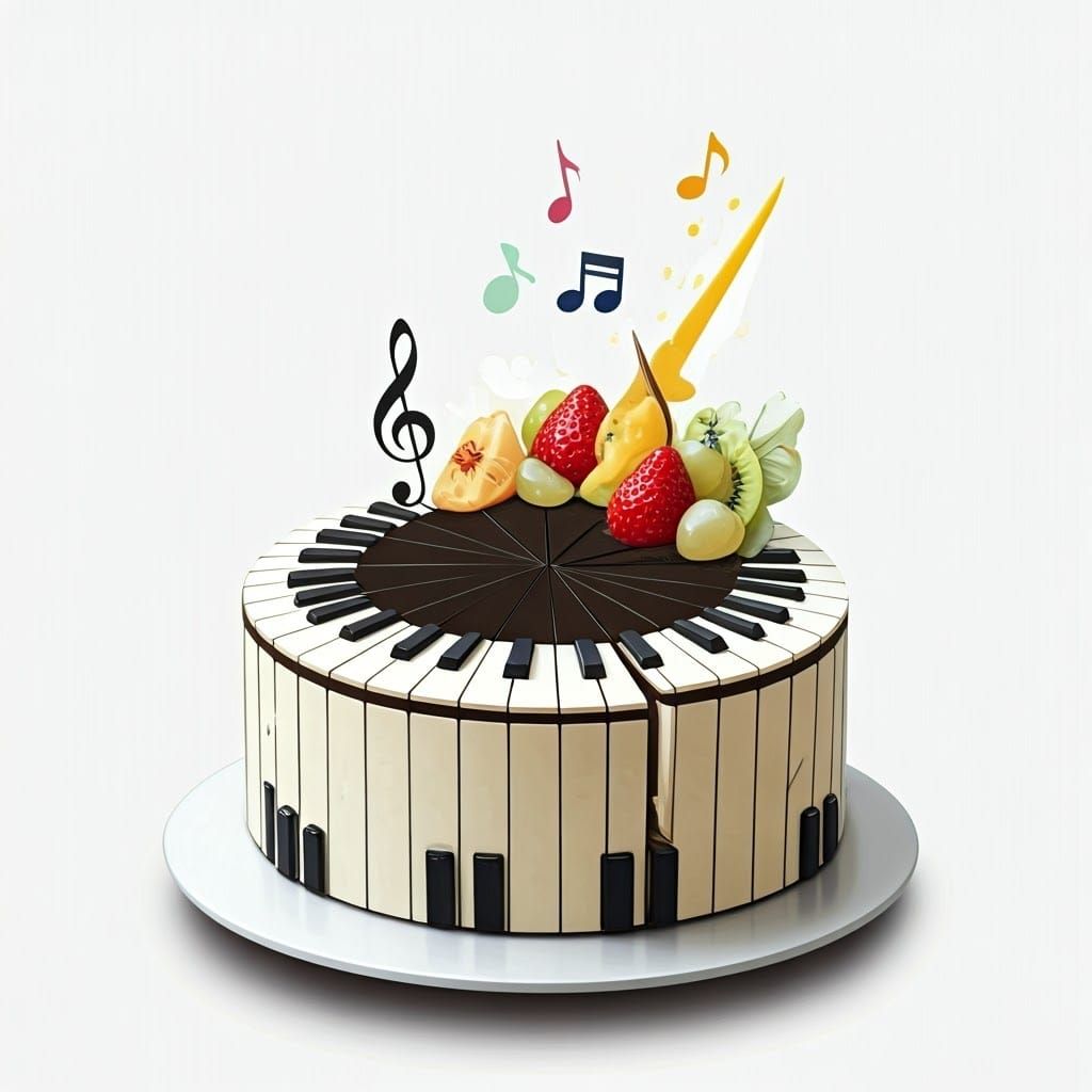 Whimsical Cake with Fruit Notes and Piano Key Slices