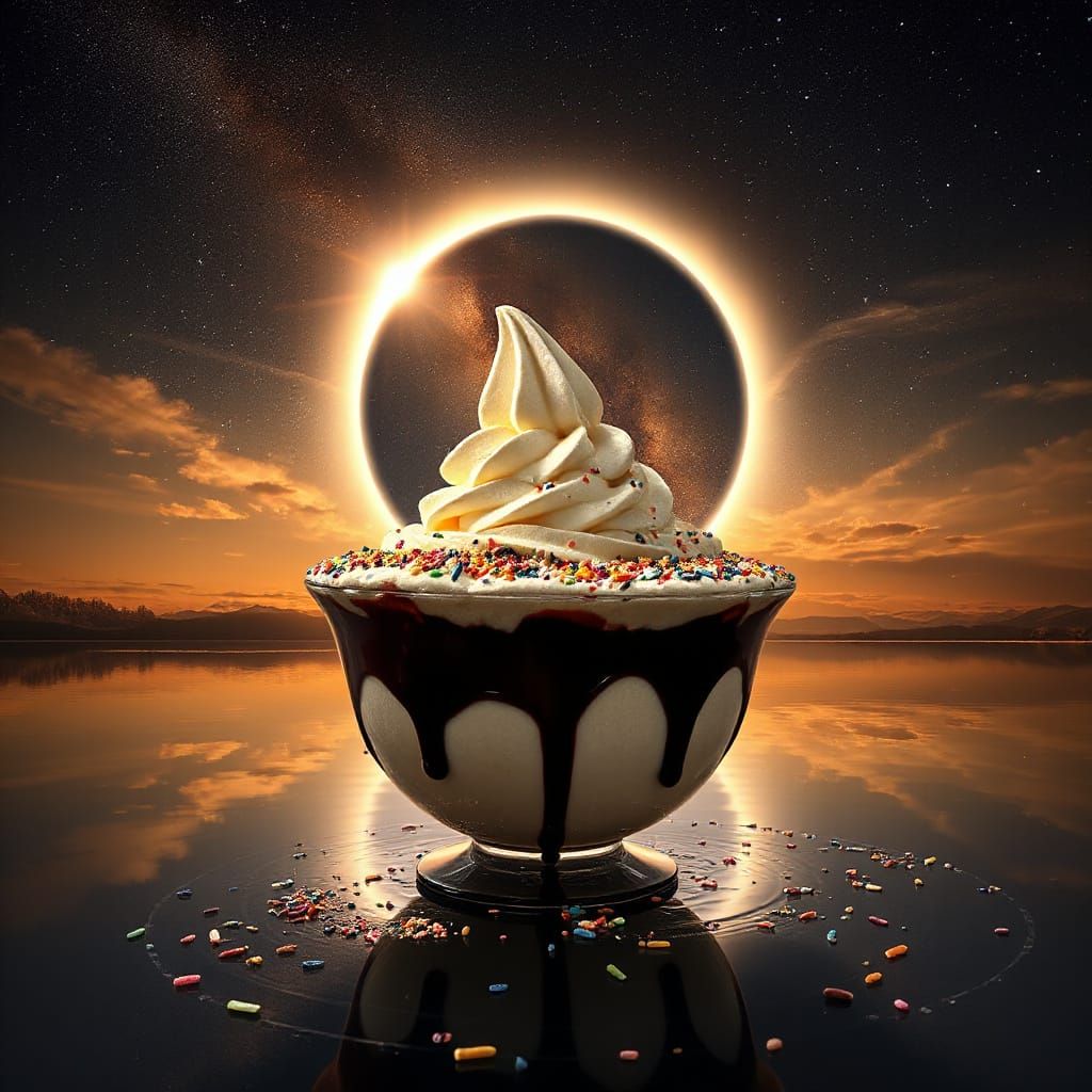 Ice Cream Sundae Eclipse in Neo-Impressionist Style