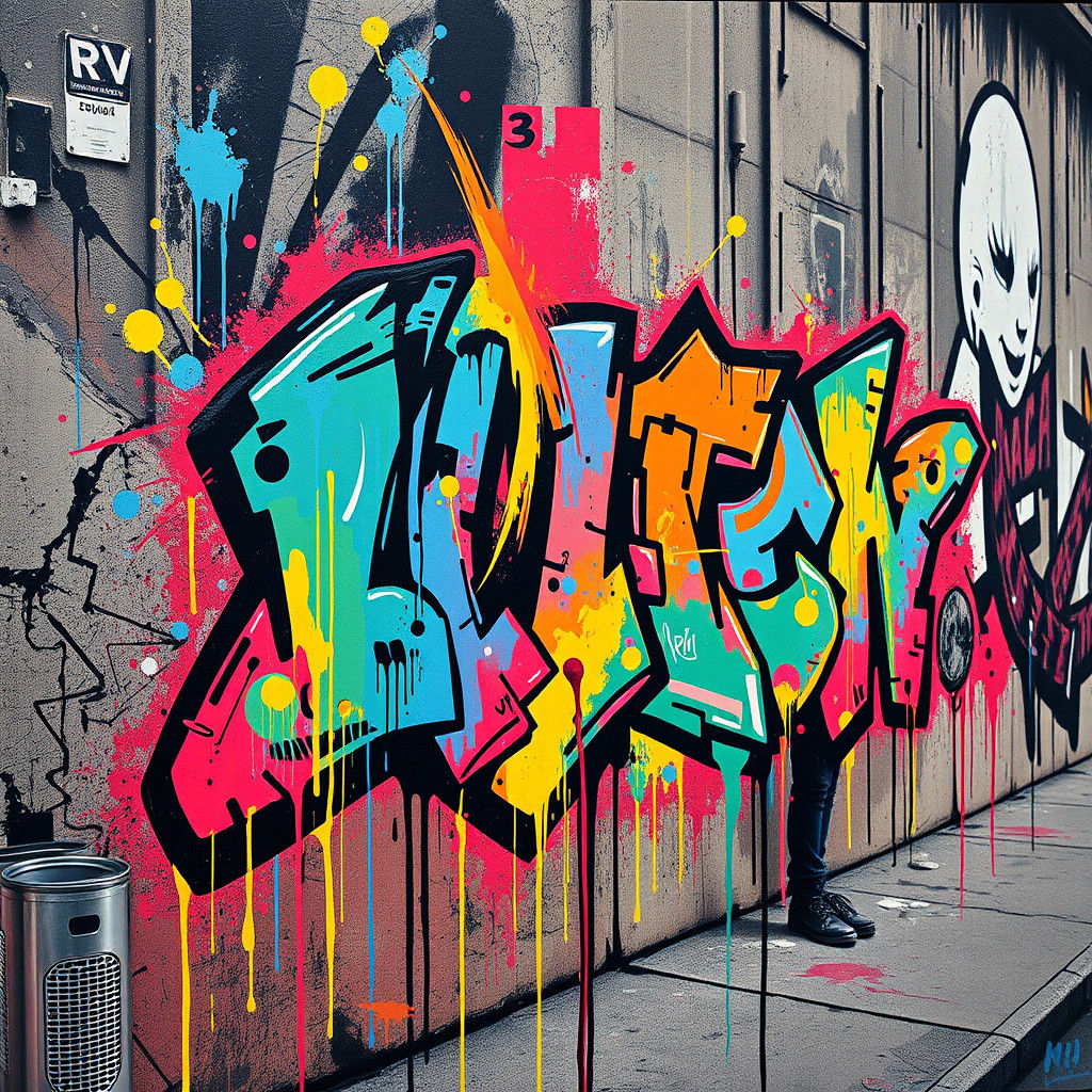 Vibrant Graffiti Street Art in Polychromatic Style