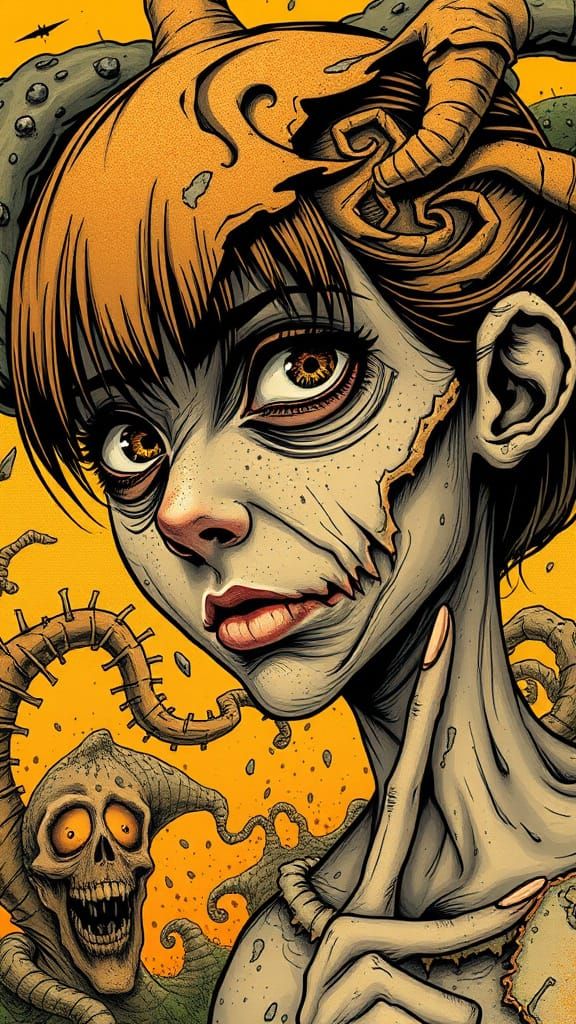 Eerie Anime Girl in Junji Ito Style