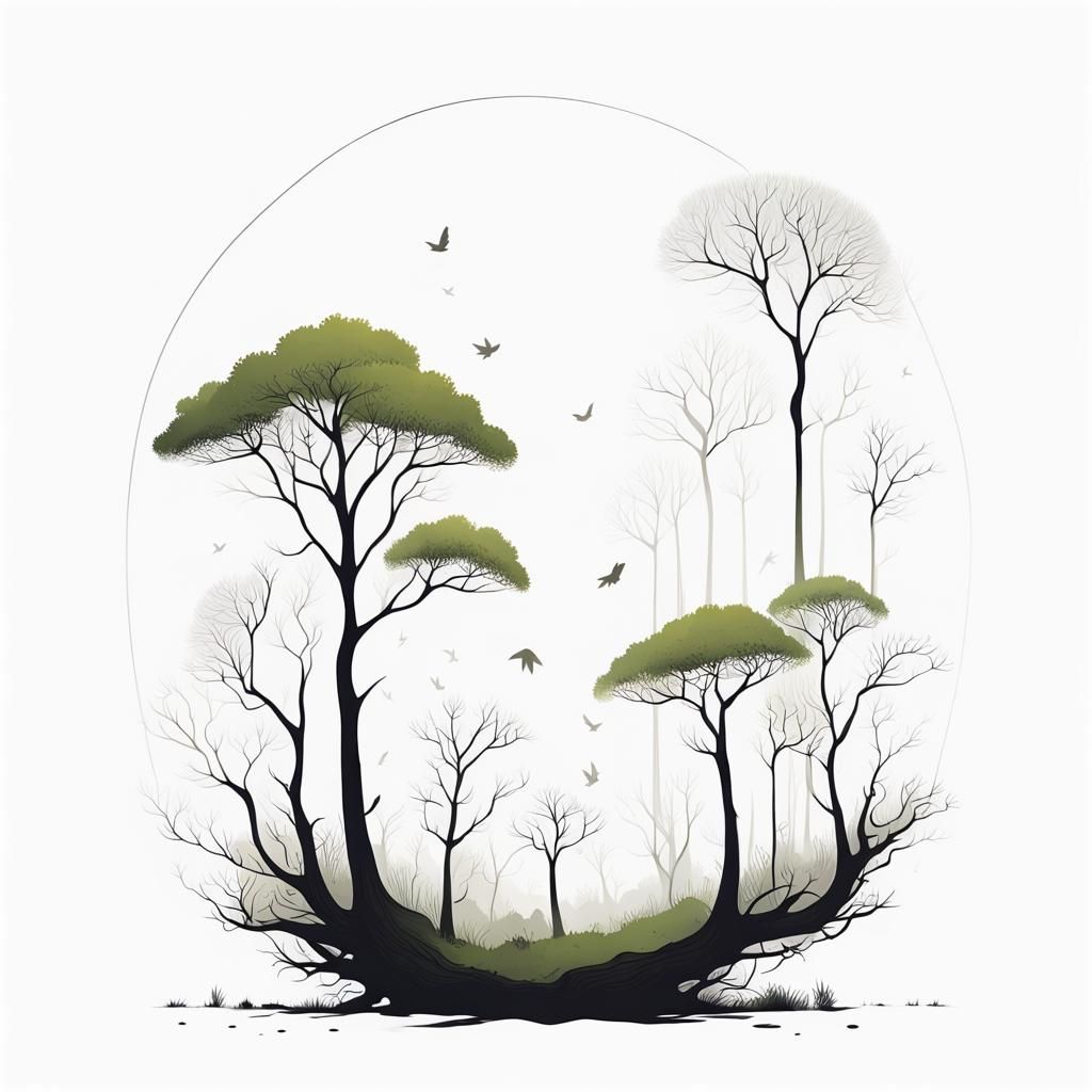 Minimalist Surreal Nature Illustration on White