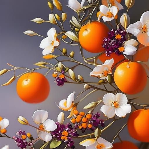 Oranges and White Flowers in Pastel Oil