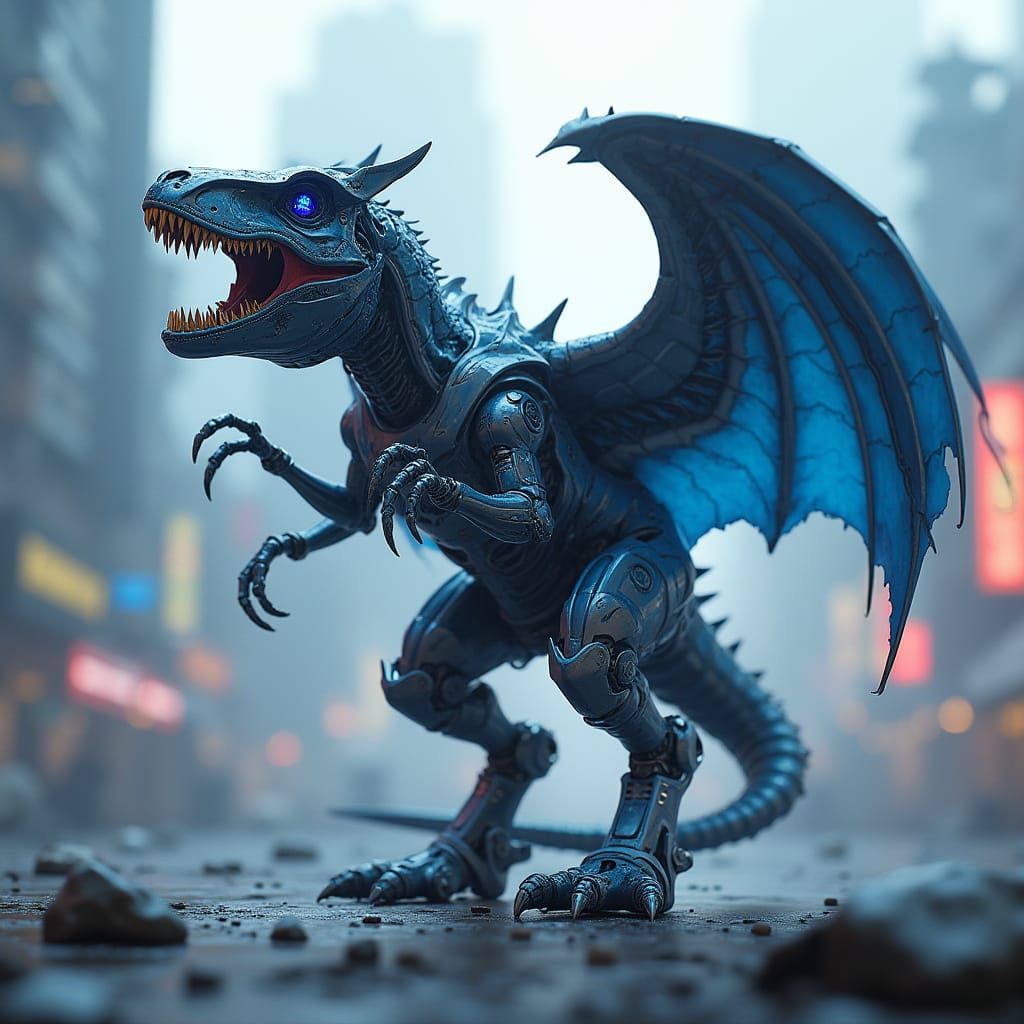 Mechanized T-Rex Bat Robot in Anime Style