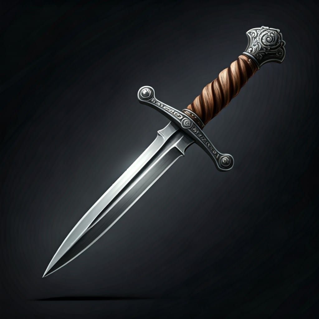 Dramatic Silver Dagger in Intricate, Dark Details