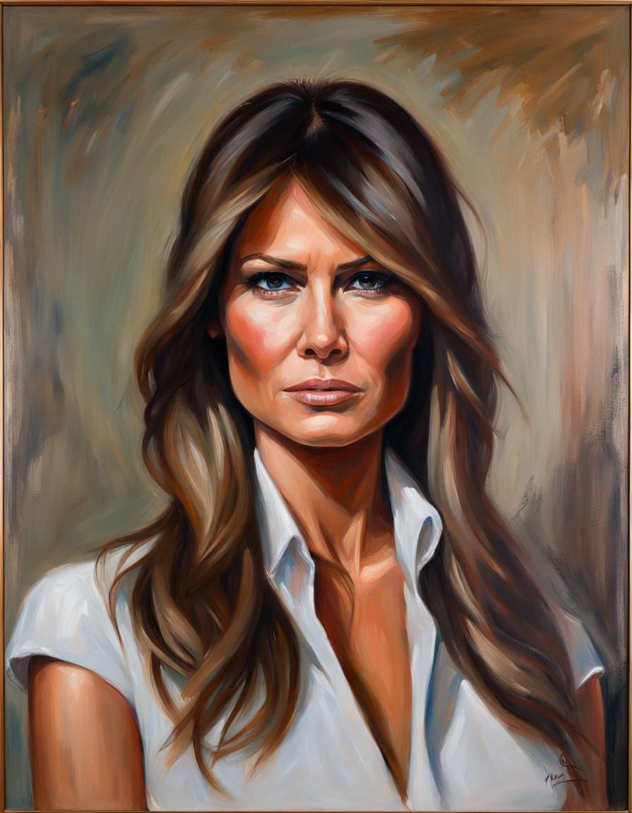 A painted portrait of Melania Trump