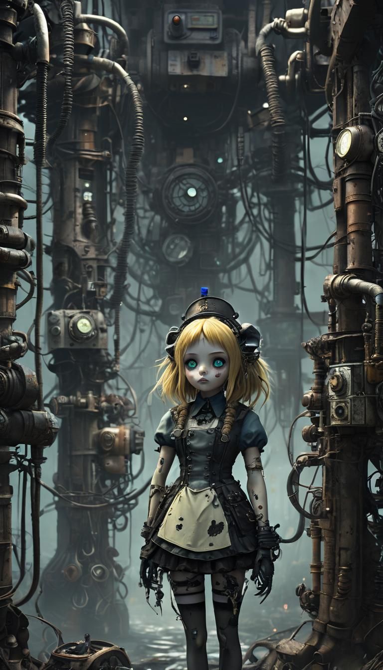 Alice in Nightmare Land, epik dark fantasy, ai art, dark cha...