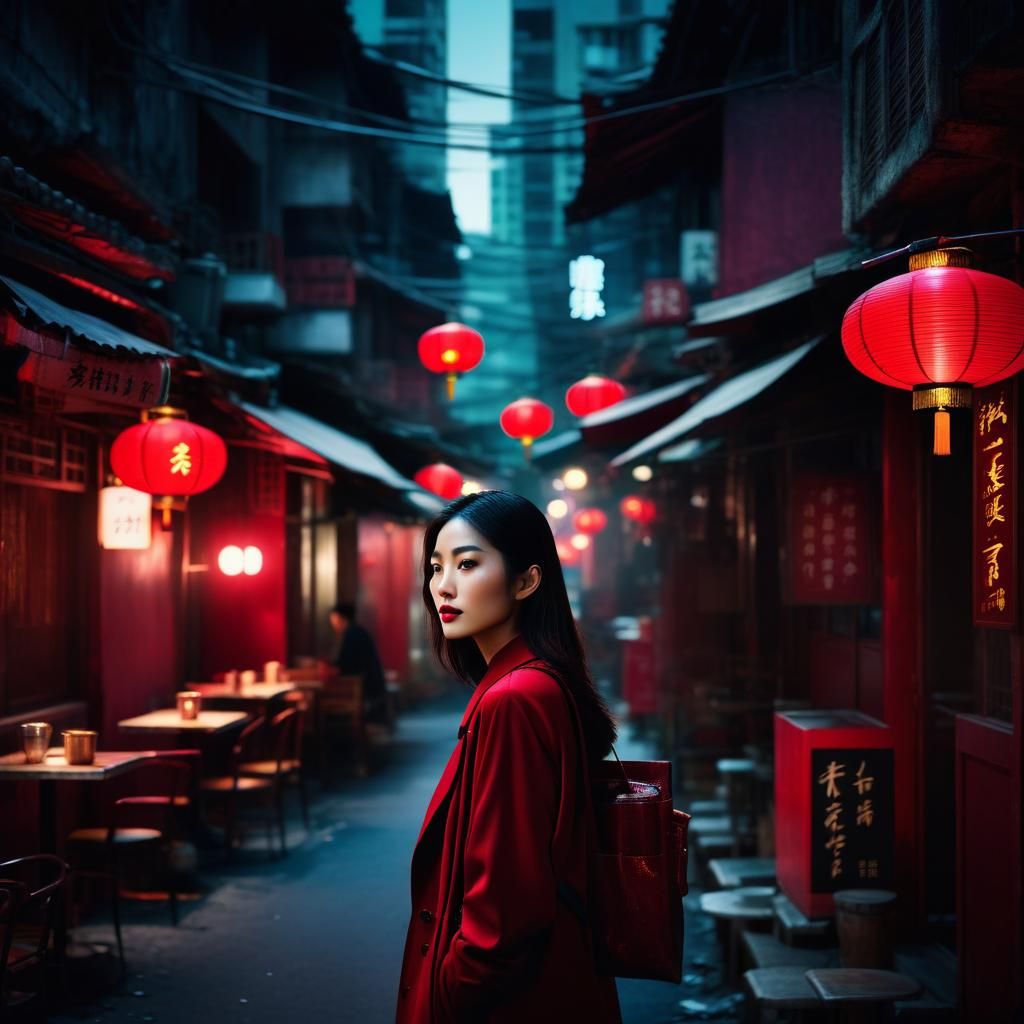 In a narrow Japanese street