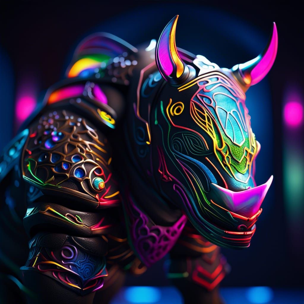 Rhino Warframe with Volumetric Lighting in Vorticism Style
