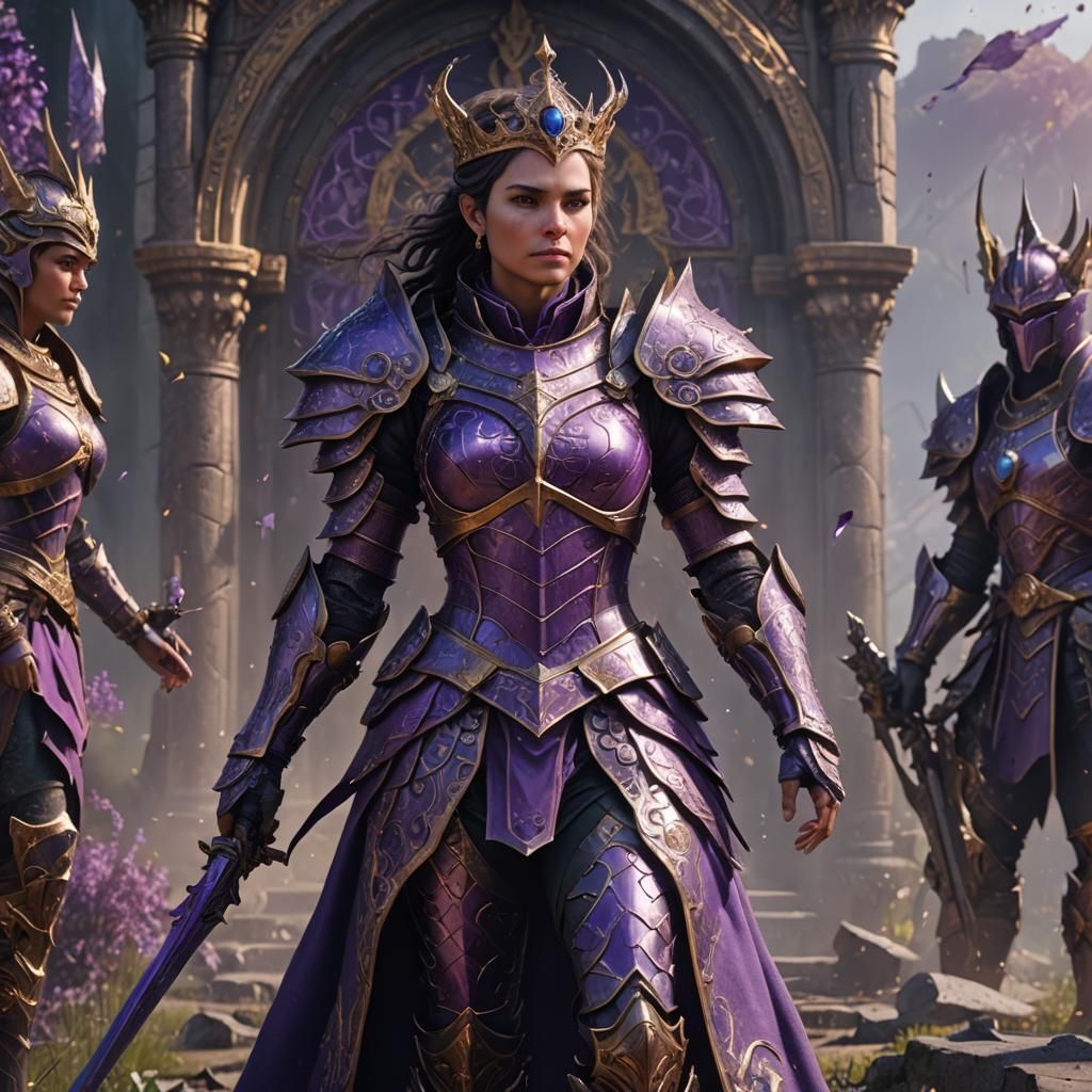 Queen in Purple Battle Armor, Detailed Fantasy Art