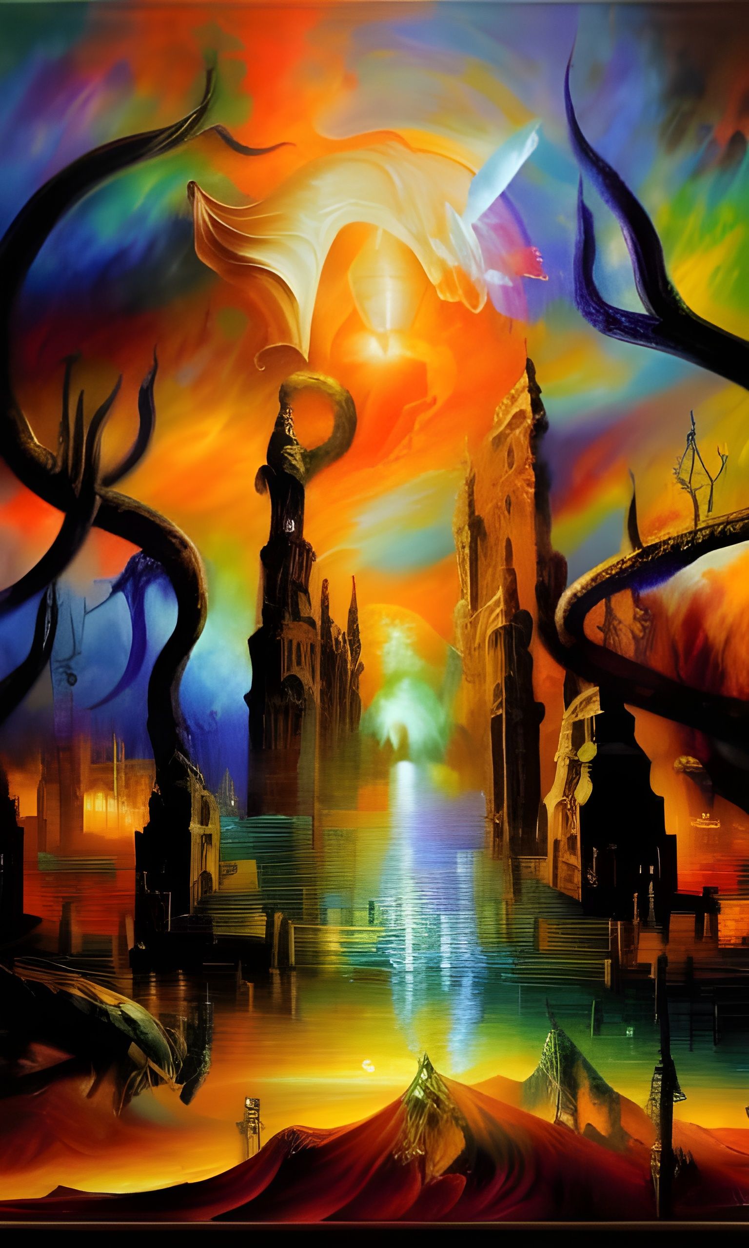Abstract Phantasmagoria Landscape as Digital Oil Painting