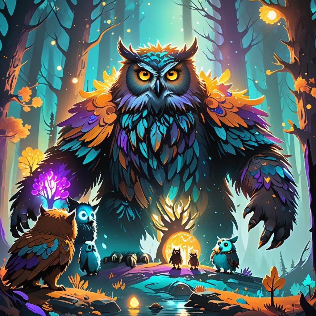 Owlbear and Friends in Mystical Forest