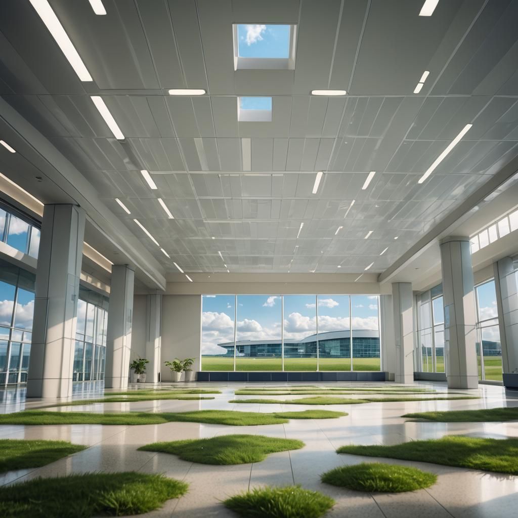 Surreal Airport Room with Grass Floor: Architectural Photogr...