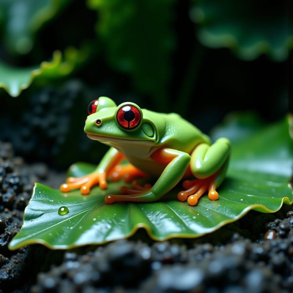 Emerald Amphibian Amidst Foliage in Cinematic Style