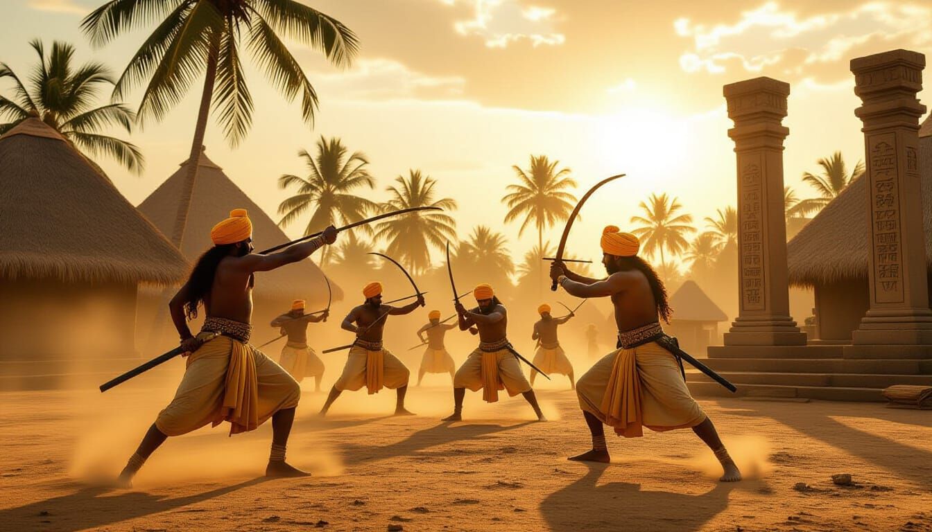 Tamil Warriors Train at Sunrise in Cinematic Style