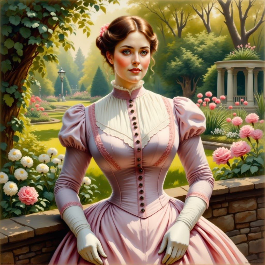 Elegant Victorian Lady in a Botanic Garden