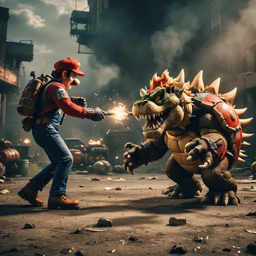 Realistic Mario vs. Bowser Cinematic Film Still