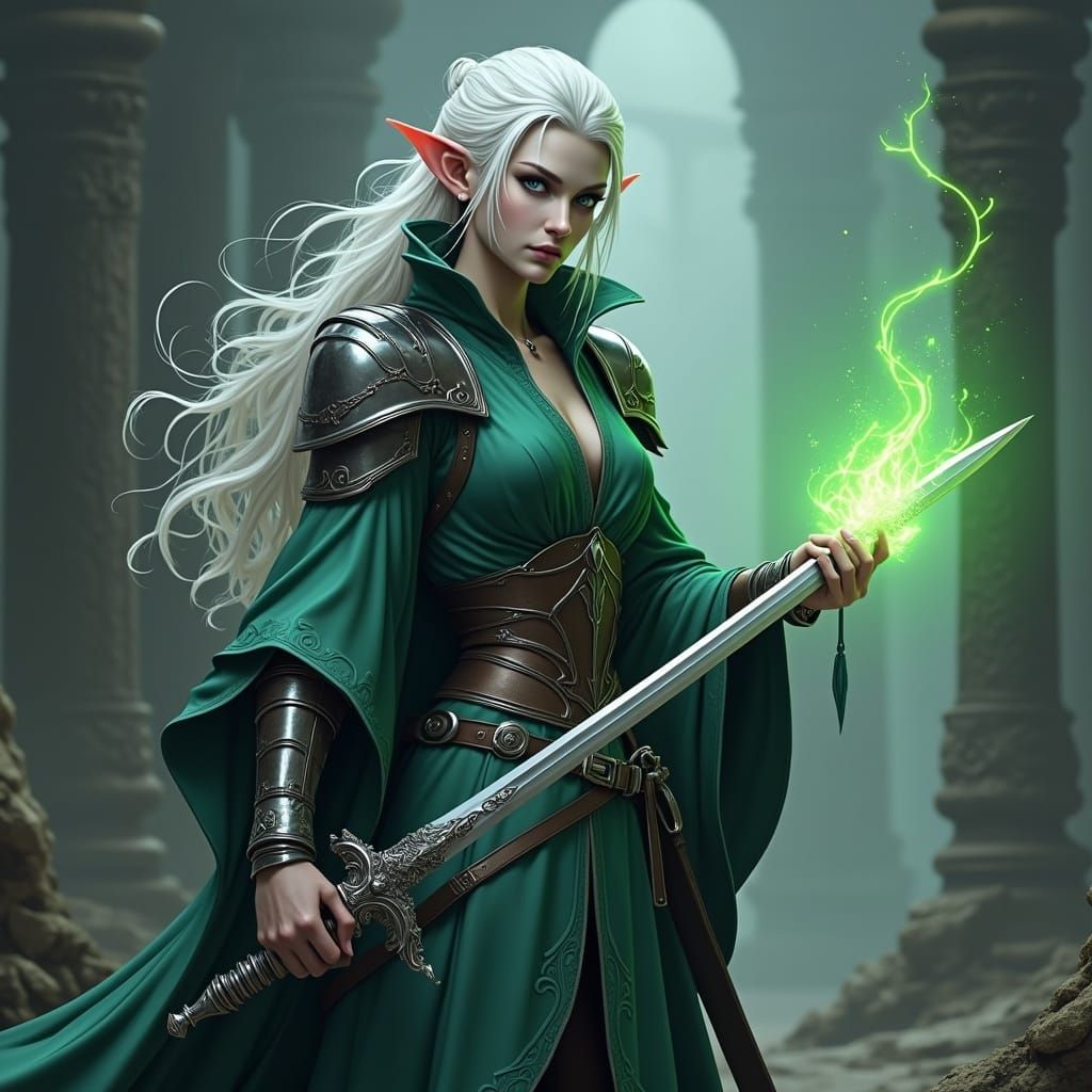 Melancholy Elf with Flaming Rapier, Fantasy Concept Art