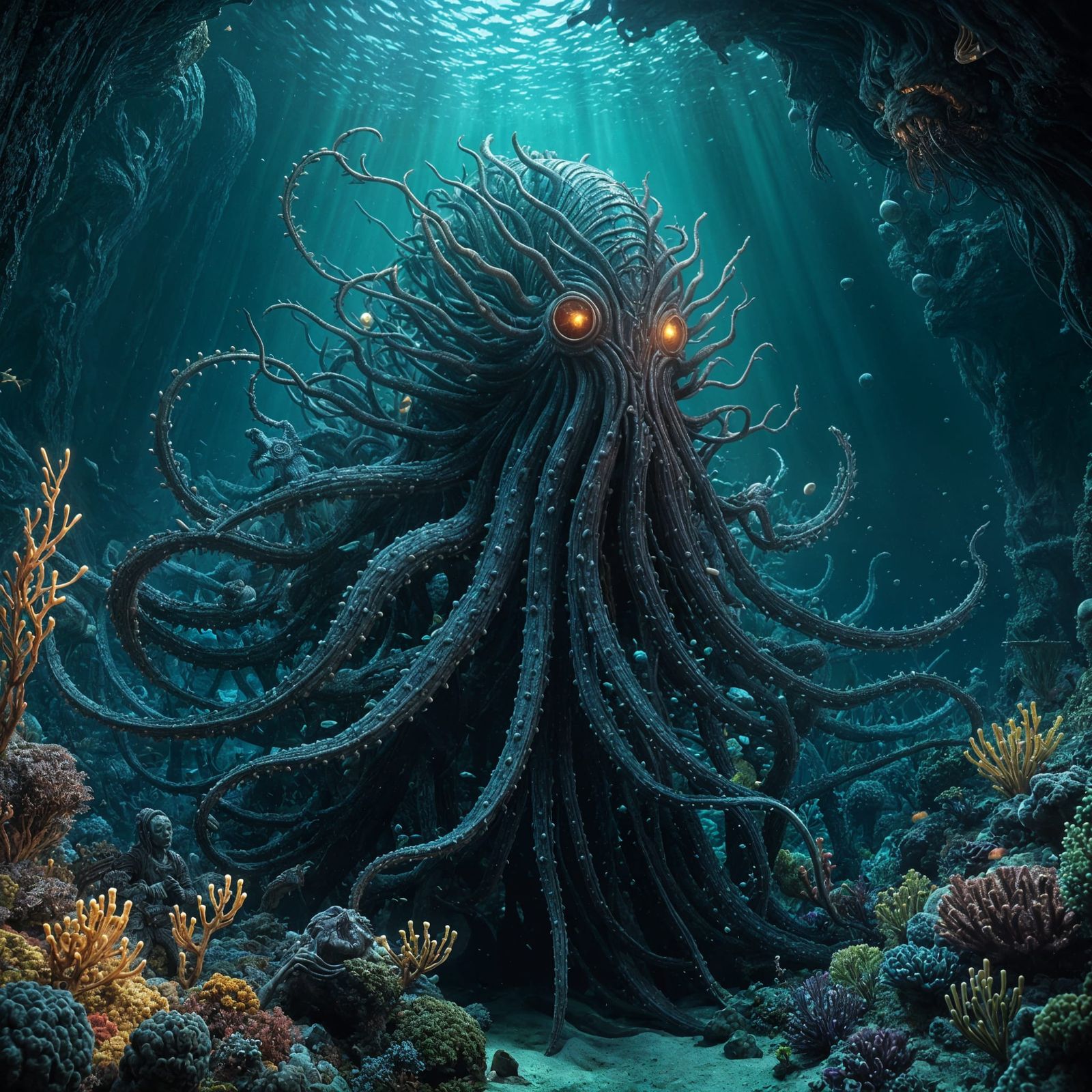 Eerie Sea Creature Portrait in Dark Art Style