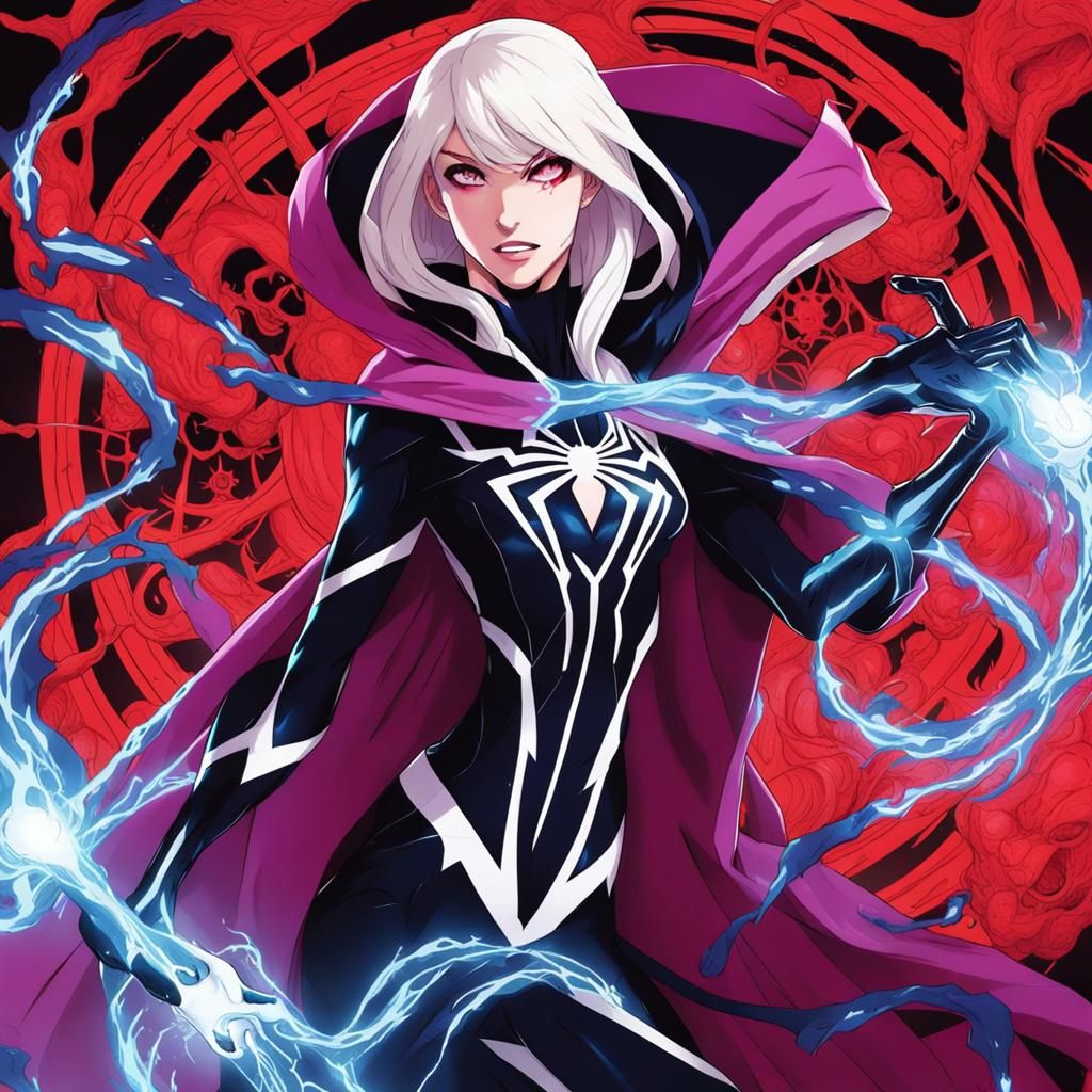 Spider-Gwen Carnage as Sorcerer Supreme in Anime Style
