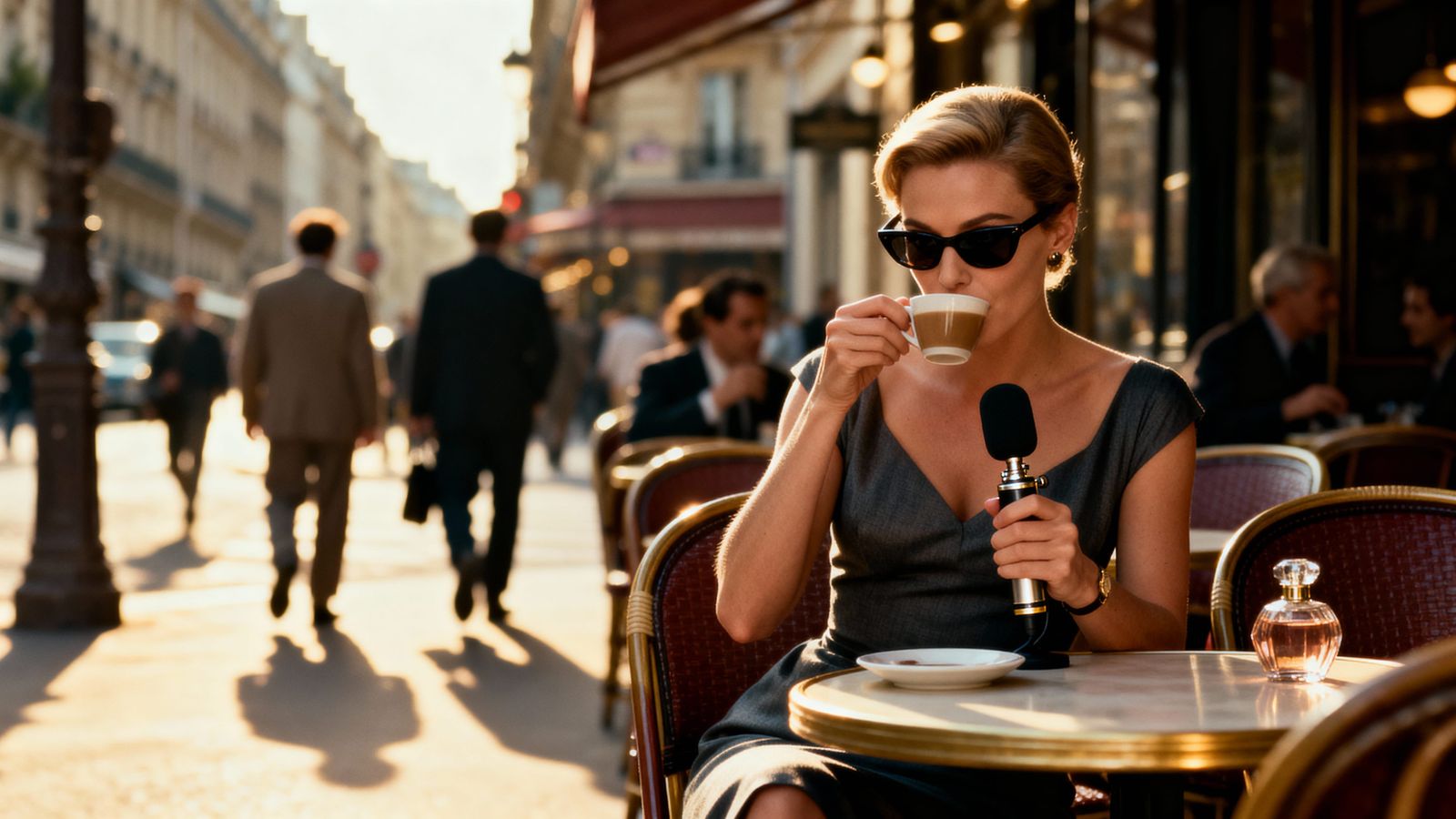 Secret Agent Sipping Coffee at Parisian Cafe
