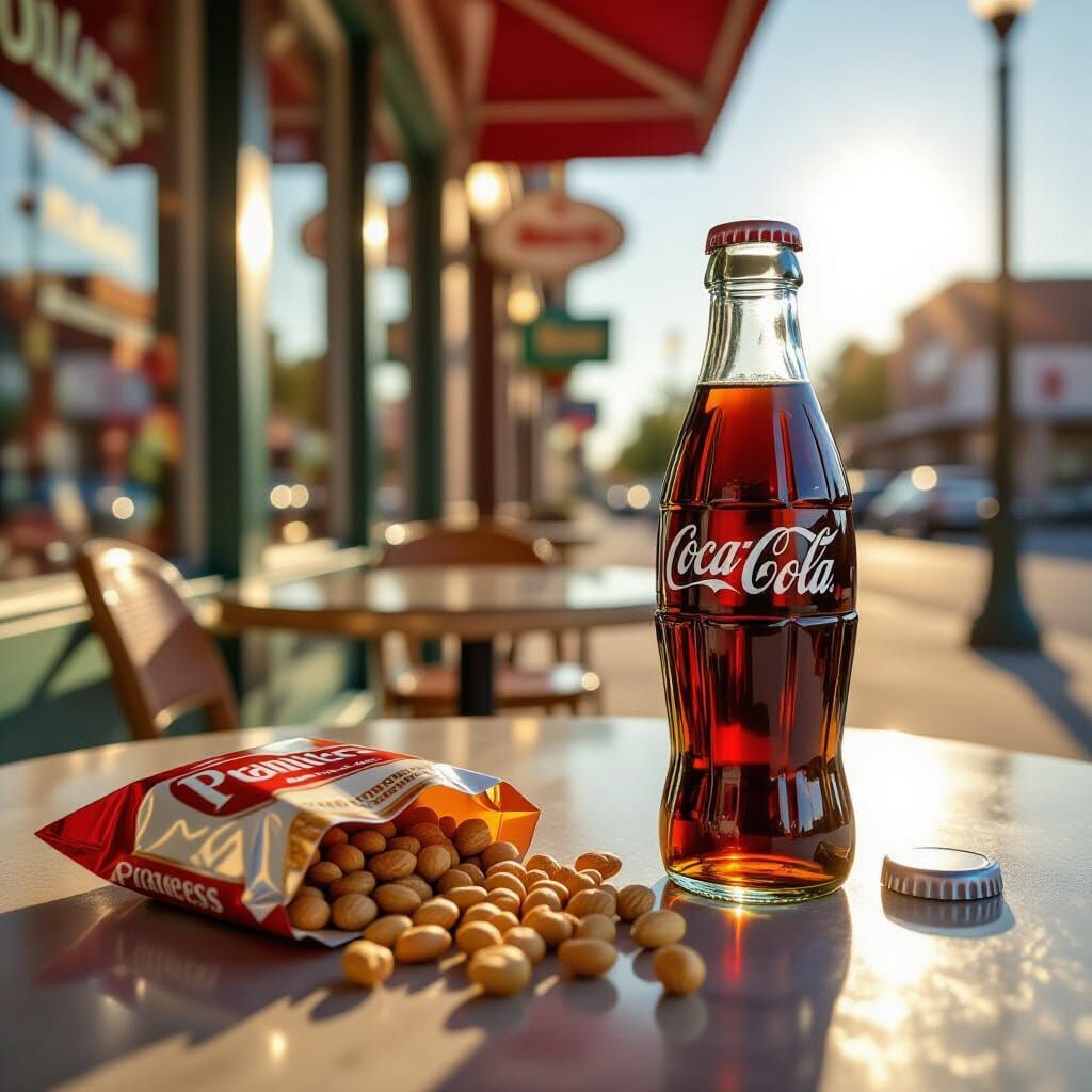 Retro Coca-Cola Bottle on Cafe Table, Nostalgic Summer Snack