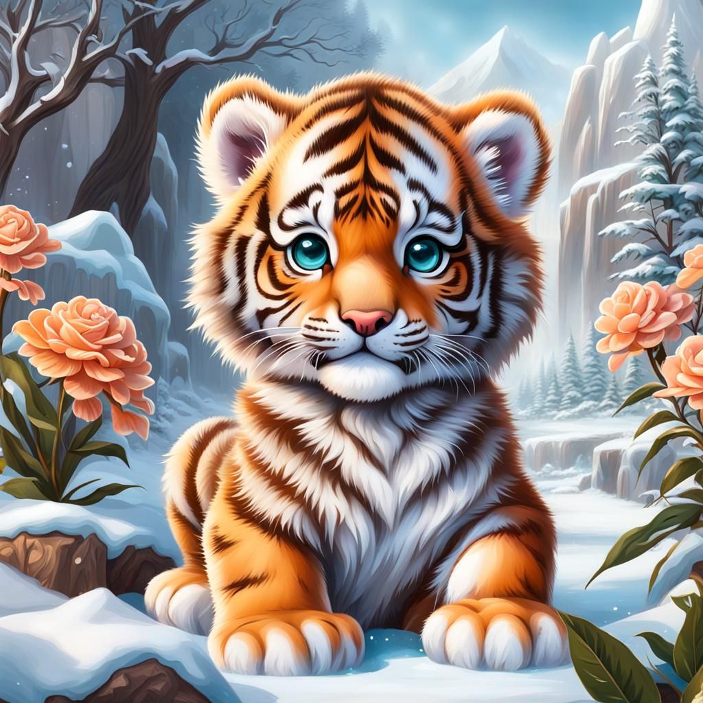 Chibi Siberian Tiger Cub in Candy Art Style