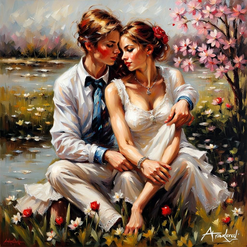Spring Romance Painting in Impressionist Style