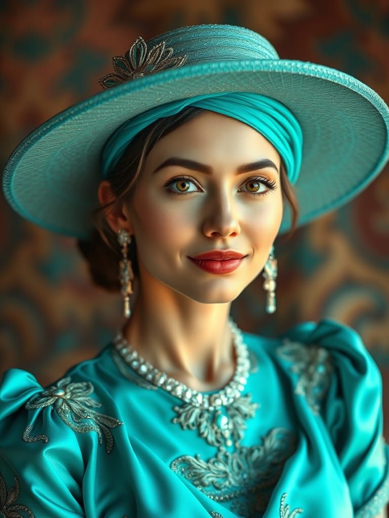 Lady in turquoise dress
