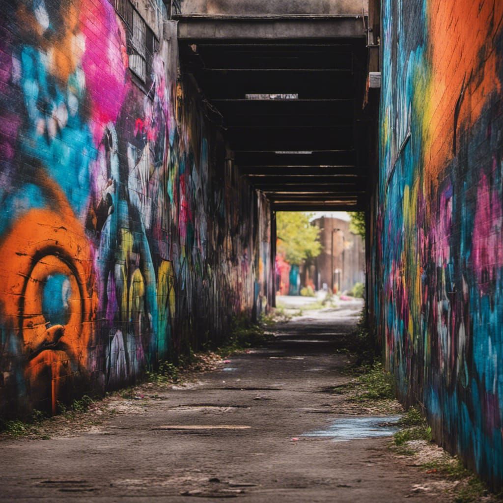 Vivid Street Art Mural in Gritty Sewer Town