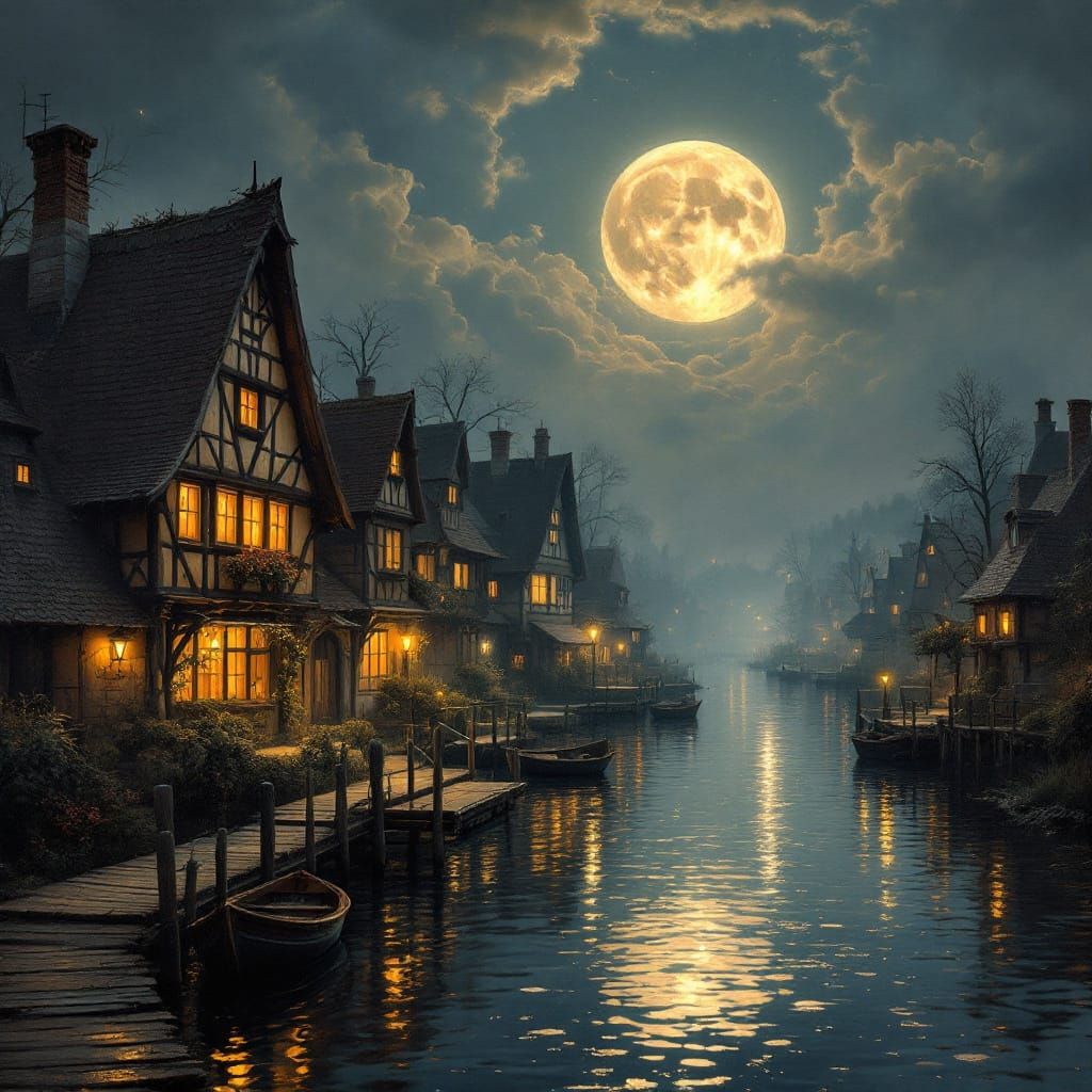 Moonlit Serenity: A Quiet Night by the Riverside