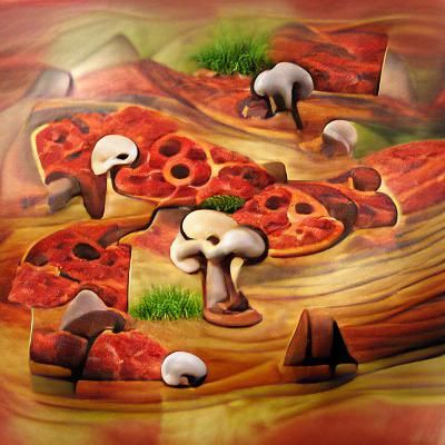 Pizza Landscape with Pepperoni and Mushrooms