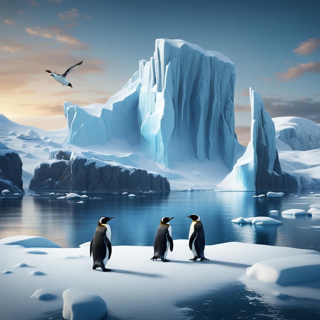 Antarctic Penguins: Detailed Matte Painting in Deep Color
