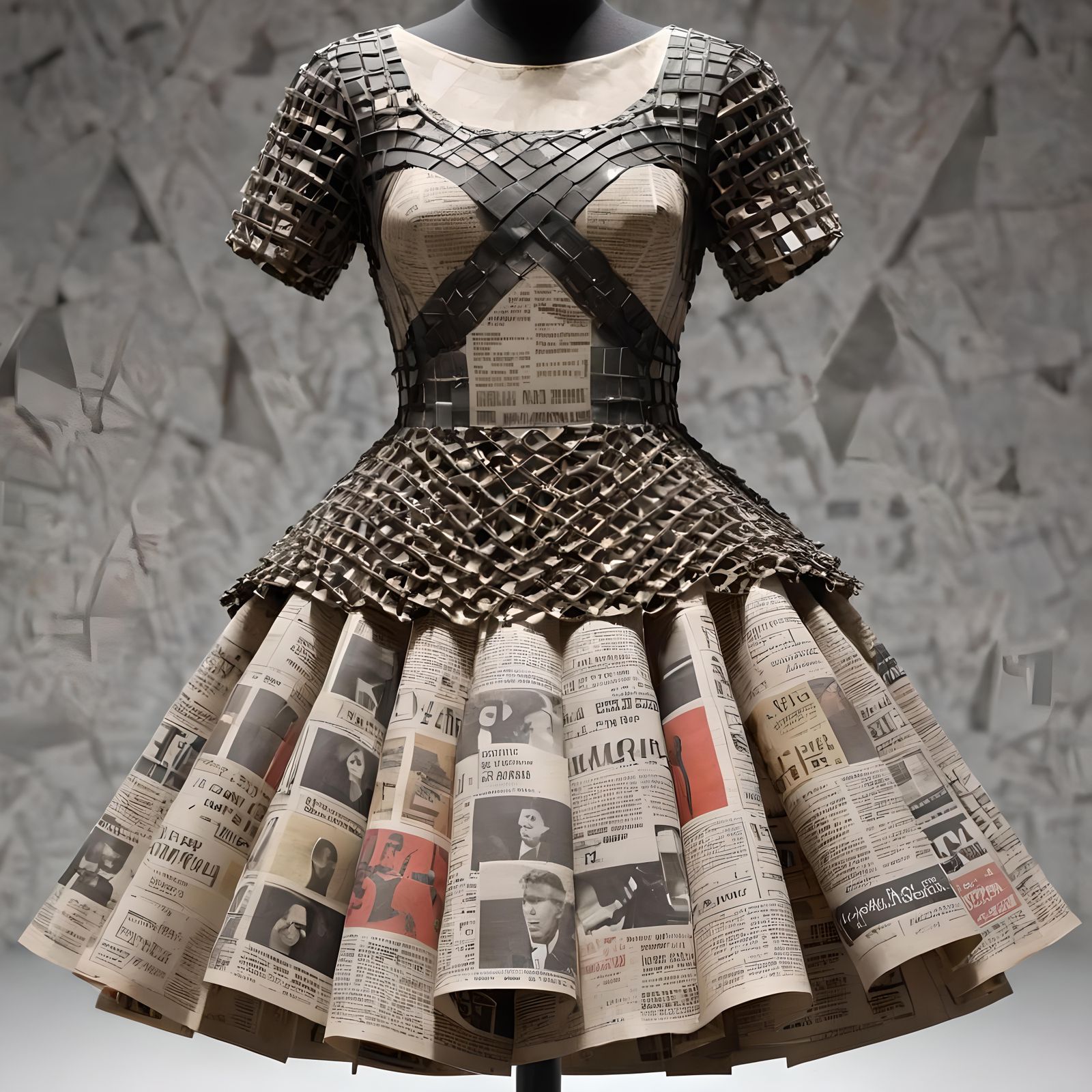 Woven Newspaper Dress on Mannequin