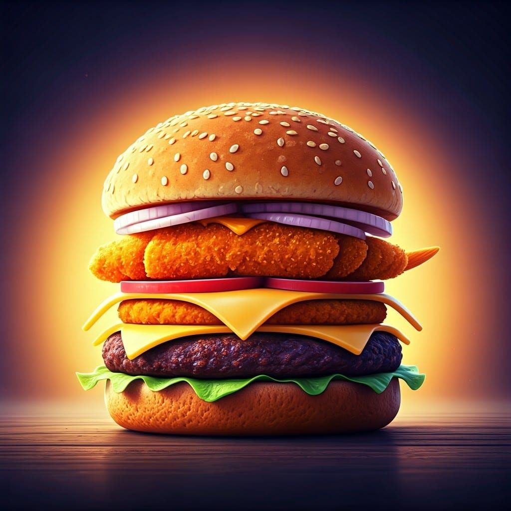 Surreal Hamburger Concept Art in Vibrant Digital Style