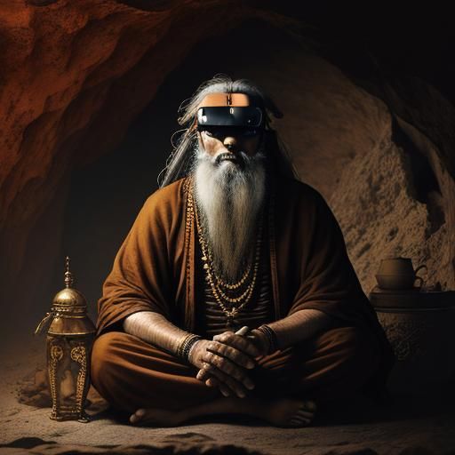 Sadhu Yogi in Cave with VR Set