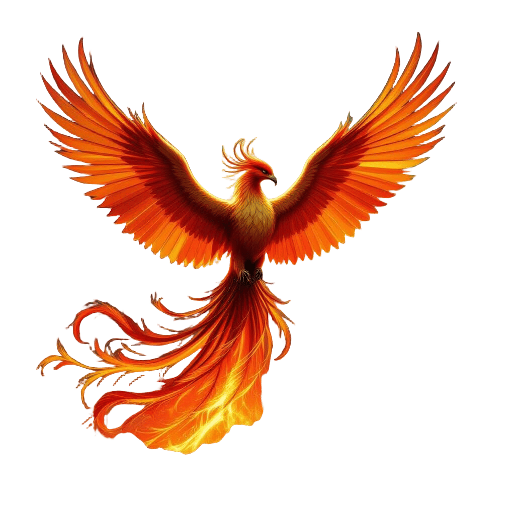 Phoenix Rising from Ashes in Celestial Nebula