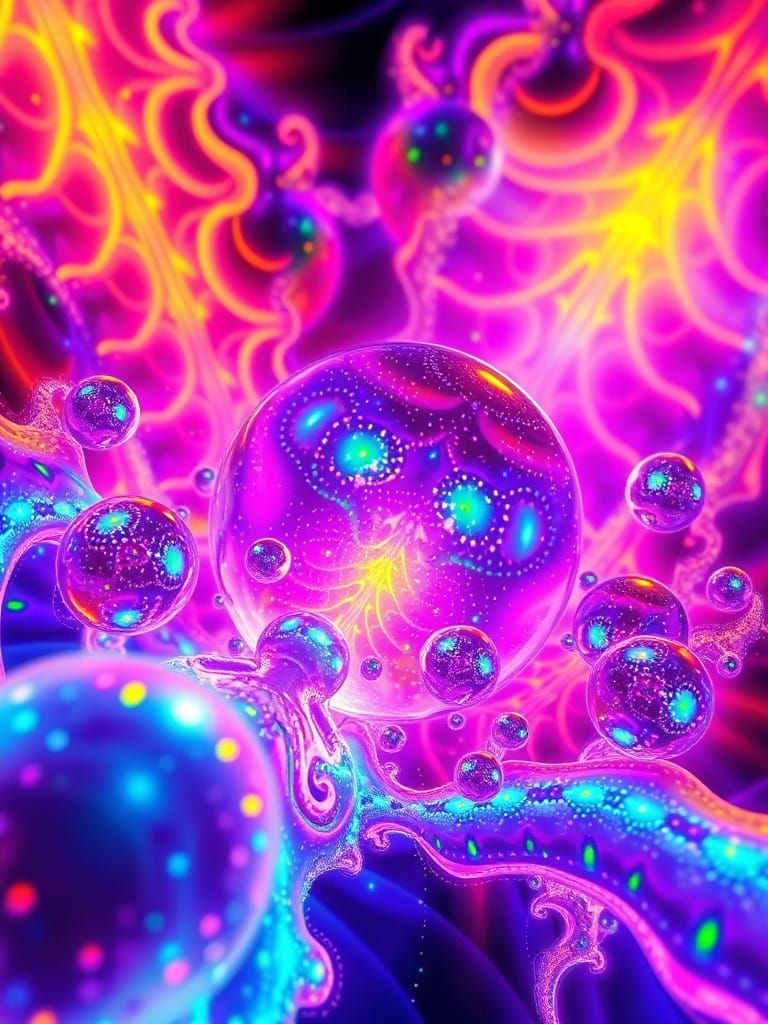 Glowing Fractal Spheres in Rainbow Light