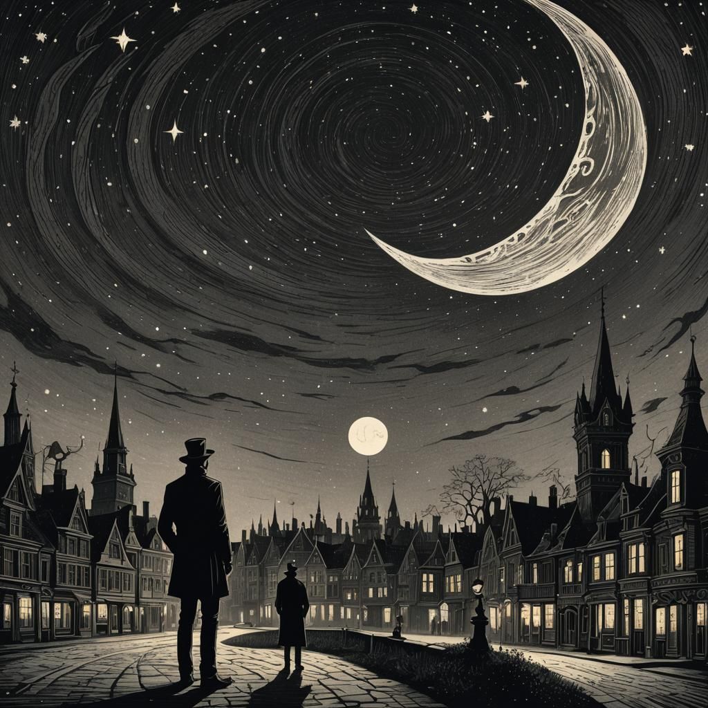 Melancholic Victorian in Starry Gothic Town