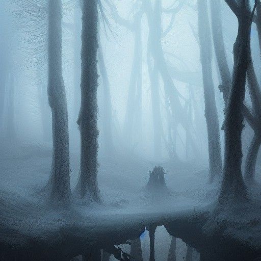 Eerie Snow Ghost in a Foggy Forest