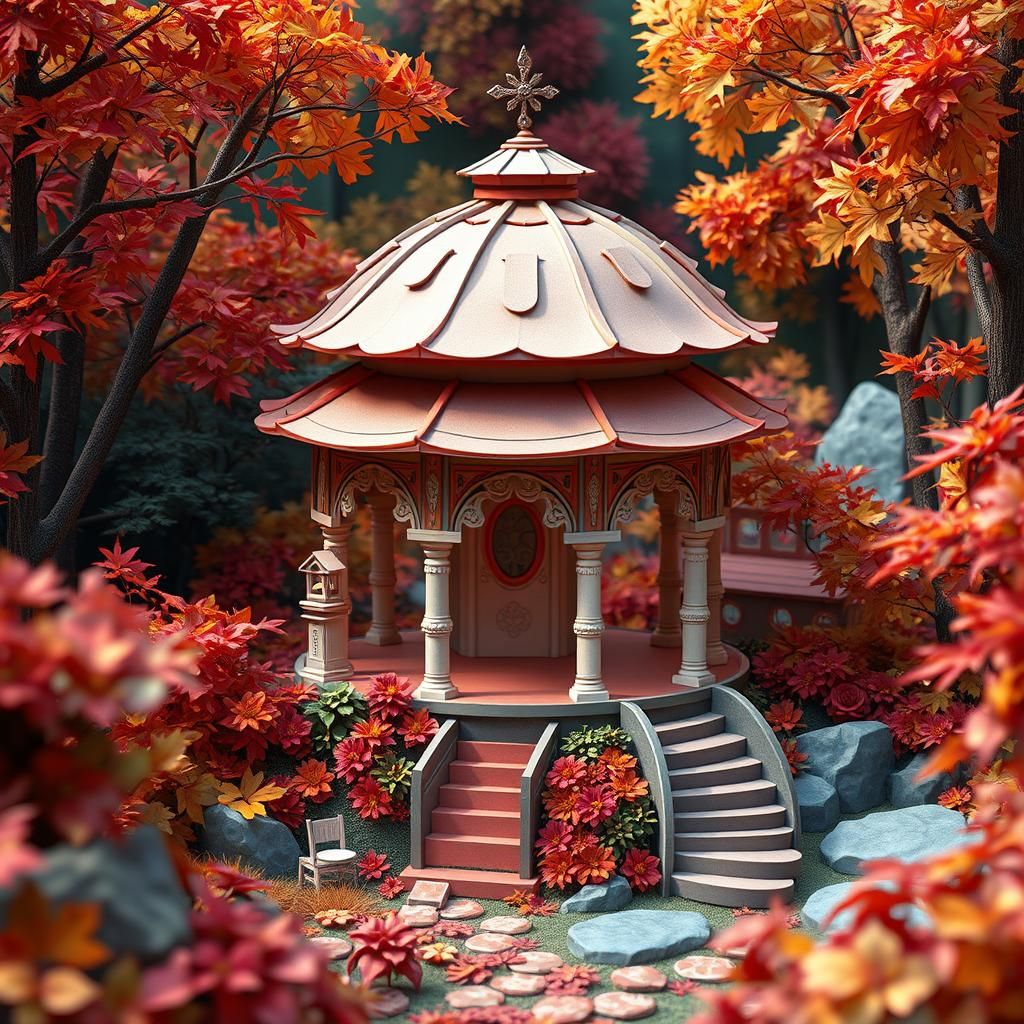 Whimsical Fairy Tale Rotunda in Autumn Landscape