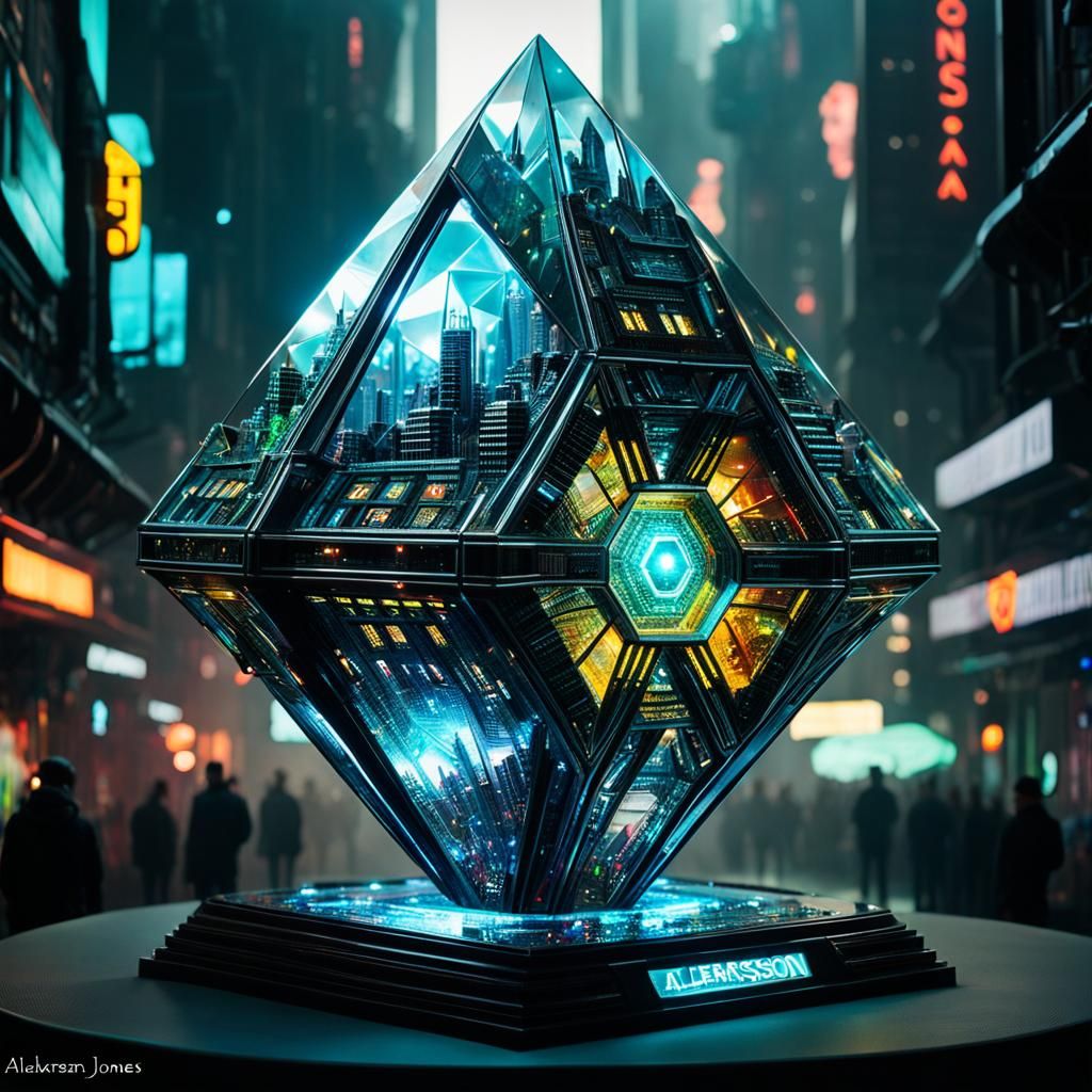 Sci-Fi City Inside Diamond in Cyberpunk Style