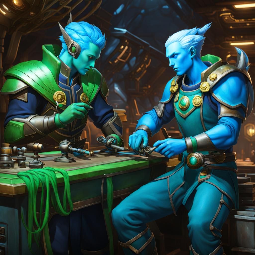 Water Genasi Artificer Repairs Ship: Digital Art