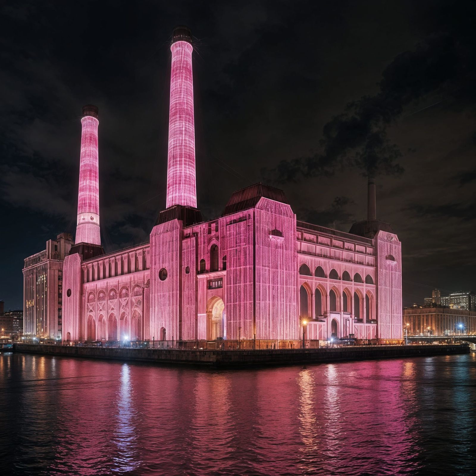 String Art: Battersea Power Station in Pink Floyd Theme